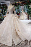 Princess Long Sleeves Sheer Neck Ball Gown Lace Wedding Dresses Long Bridal Dresses N1931