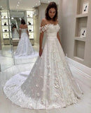 Gorgeous Off the Shoulder Lace Wedding Dresses Long Bridal Dresses N2422