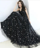 Black Spaghetti Straps Tulle Prom Dresses with Stars N2580
