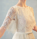 A Line Half Sleeves Lace Homecoming Dresses with Belt N1948