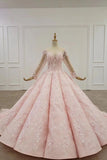 Ball Gown Long Sleeves Lace Prom Dress, Gorgeous Wedding Dress, Quinceanera Dress N2654