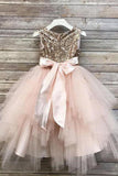 Princess A Line Sequin Round Neck Cute Tulle Baby Flower Girl Dresses Sparkly Dresses F055