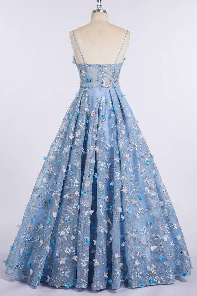 Spaghetti Strap Sweetheart Prom Dresses with Flowers Gorgeous Formal Dresses N1367