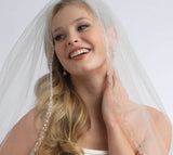 One Layer Fingertip Wedding Veil with Crystals and Sequins Ivory Beading Edge Veil V017
