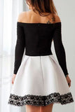 Off-the-Shoulder Long Sleeve Short Lace Homecoming Dresses N1658