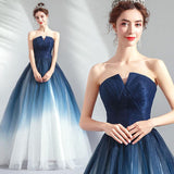 Ombre Tulle Strapless A Line Floor Length Elegant Prom Dresses N1700