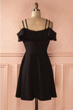 Strap Black Short Satin Ruched Homecoming Dress N1011