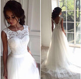 Elegant Scoop Sleeveless Tulle Lace Wedding Dress Bridal Gown