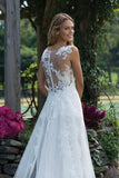 Vintage V-Neck Sleeveless Tulle Lace Appliqued Wedding Dress Long Bridal Dress N1321