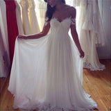 A Line Off The Shoulder Ivory Appliques Beach Wedding Dress