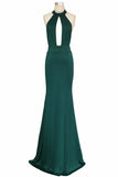 Sexy Halter Mermaid Prom Dresses Jade Backless Long Evening Dresses N1374