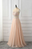 A-Line Sleeveless Rhinestone Chiffon Long Prom Dresses N1595