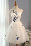 New Arrival Embroidery Flowers Sleeveless Short Tulle Homecoming Dress,Short Prom Dress,N228