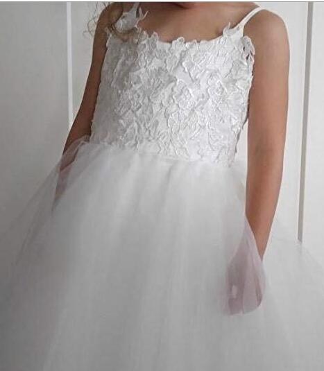 Cute A Line Straps Tulle Lace Long Flower Girl Dresses Princess Ball Gown