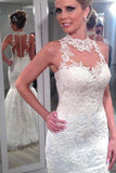 Lace Halter Mermaid Wedding Dress,Backless Custom Beach Wedding Dress,Bridal Dresses,N179