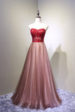 A Line Sweetheart Tulle Long Prom Dress Floor Length Graduation Dress with Lace N1749