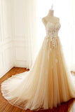 Spaghetti Straps A Line Long Custom Wedding Bridal Dresses Lace Applique Bridal Dresses N2426