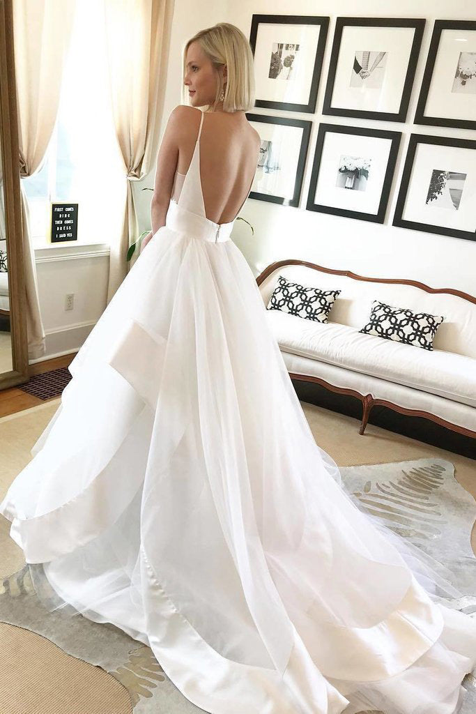 White Sapghetti Straps Beach Wedding Dresses Sexy Boho Wedding Gowns N1790
