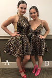 Sexy Mini Homecoming Dresses with Leopard Print Unique Sleeveless Short Prom Dresses N1849