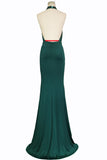 Sexy Halter Mermaid Prom Dresses Jade Backless Long Evening Dresses N1374