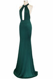 Sexy Halter Mermaid Prom Dresses Jade Backless Long Evening Dresses N1374