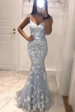 Sexy Spaghetti Straps Mermaid Prom Dress with Lace Appliques N2393