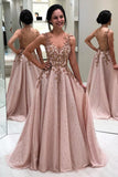 A-Line Straps Beading Appliques Long Prom Dresses N1815