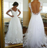 Amazing A-Line Wedding Dress,Lace Wedding Dresses,White Straps Wedding Dress for Bridal,See-through Sleeveless Wedding Gowns,N125