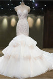 Gorgeous Sheer Neck Mermaid Sleeveless Open Back Wedding Dress,Bridal Gown,N580