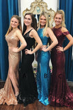 Glitter Sexy Mermaid Prom Dresses Sweep Train Sequined Long Bridesmaid Dresses N2438