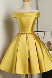A Line Off-the-Shoulder Satin Homecoming Dresses with Bowknot N1038