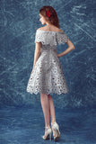 A Line Off the Shoulder Silver Gray Homecoming Dress, Short Off Shoulder Prom Gown