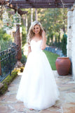 Elegant Spaghetti Straps Boho Long Tulle Beach Wedding Dresses N739