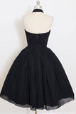 Black Halter Sleeveless Tea Length Homecoming Dresses N1074