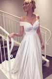 Satin Off-the-shoulder Sexy Sweep Train Beach Wedding Dresses Bridal Gown N497
