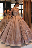 Shiny Spaghetti Strap Ball Gown Sweetheart Prom Dress, Floor Length Sequin Party Dress N1334