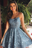 Spaghetti Straps Sleeveless Lace Graduation Dress, A Line Lace Homecoming Dress N2165