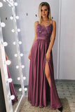 Spaghetti Straps Floor Length Prom Dresses with Appliques Beading N2460