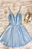 Sky Blue Straps Satin Homecoming Dress N2116
