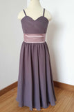 A Line Simple Spaghetti Straps Sweetheart Chiffon Long Flower Girl Dresses