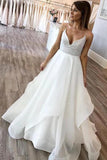 Spaghetti Straps Beach Wedding Dresses with Lace Floor Length Bridal Dresses N2444