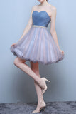 Princess Steel Blue Sweetheart Tulle Short Homecoming Dress, Cute Prom Dress with Beads
