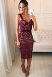 Sexy Sheath Knee Length Homecoming Dresses Straps Lace Short Prom Dresses N1810