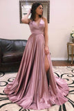 Simple V Neck Sleeveless Long Graduation Dress, Cheap A Line Straps Prom Dresses N1577