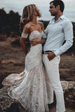 Mermaid Lace Sweetheart Elegant Bridal Long Wedding Dresses, Boho Bridal Dress N1403