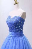 Puffy Sweetheart Organza Floor Length Prom Dresses with Beading Strapless Evening Dresses N1185