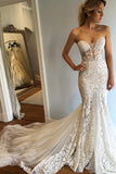 Strapless Mermaid Court Train Sweetheart Wedding Dress with Lace Appliques,N530