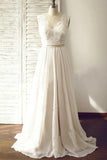 Elegant V-Neck Sleeveless Lace Appliqued Chiffon Beach Wedding Dresses