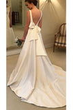 A Line Classic Satin Backless Wedding Dress with Bowknot