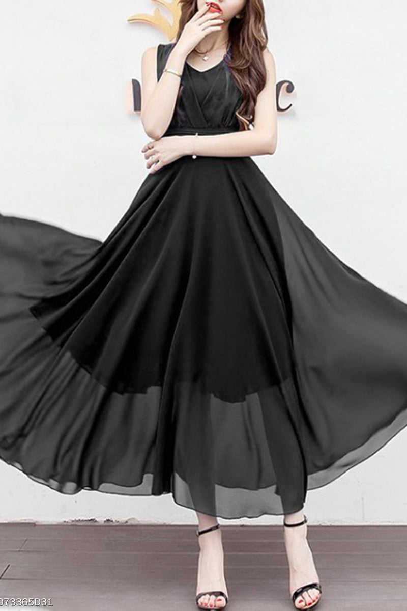 Peach Summer V-Neck Plain Chiffon Maxi Dresses  Flowy Long Bridesmaid Dresses N1564